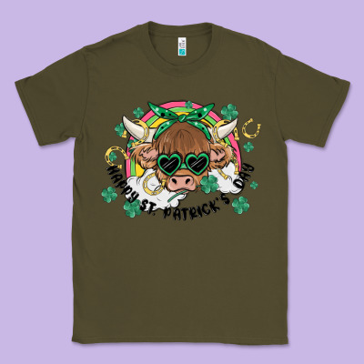 St. Patrick's Day Highland Cow Classic Tee Designed By Maliassmallbusiness