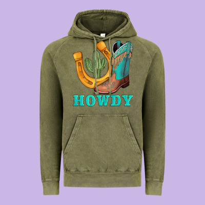 Howdy Turquoise Cowboy Boots Horseshoe Vintage Hoodie Designed By Adodesignshop