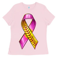 Bubblegum Pink Breast Cancer Ribbon Softball Ladies Tee - texasbilliewilder
