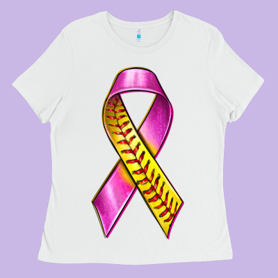 Breast Cancer Ribbon Softball Ladies Tee Designed By Texasbilliewilder
