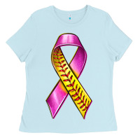 Baby Blue Breast Cancer Ribbon Softball Ladies Tee - texasbilliewilder