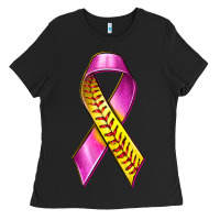 Black Breast Cancer Ribbon Softball Ladies Tee - texasbilliewilder