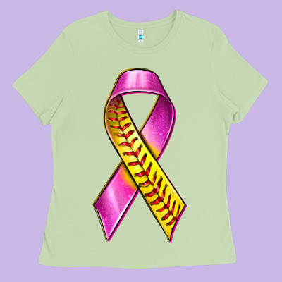 Breast Cancer Ribbon Softball Ladies Tee Designed By Texasbilliewilder