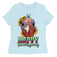 Baby Blue happy thanksgiving turkey Ladies Tee - RanaPortraitStore