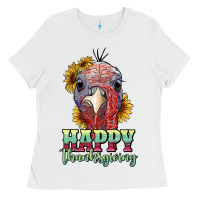 White happy thanksgiving turkey Ladies Tee - RanaPortraitStore