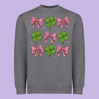 Coquette Bow Clover St. Patrick's Day Heavyweight Sweatshirt Designed By Maliassmallbusiness