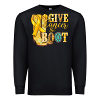 Black Give Cancer the boot Childhood Cancer Premium Sweatshirt - NancyCooperArtShop