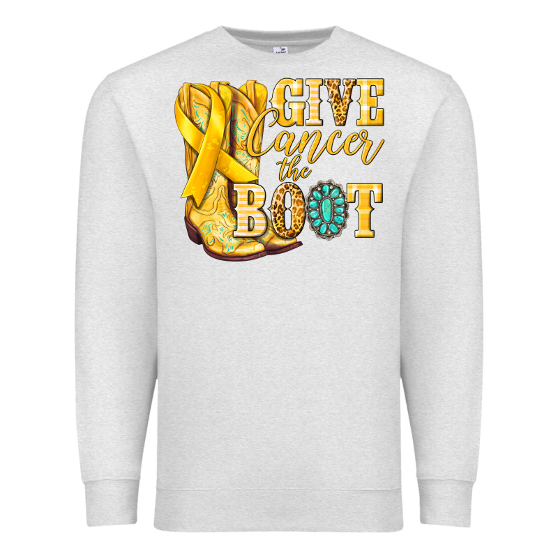 Give Cancer The Boot Childhood Cancer Premium Sweatshirt by NancyCooperArtShop | Teevron