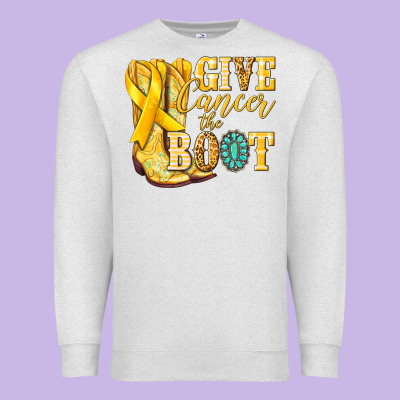 Give Cancer The Boot Childhood Cancer Premium Sweatshirt Designed By Nancycooperartshop