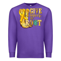 Purple Give Cancer the boot Childhood Cancer Premium Sweatshirt - NancyCooperArtShop