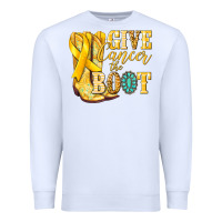 White Give Cancer the boot Childhood Cancer Premium Sweatshirt - NancyCooperArtShop