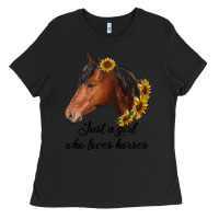 Black just a girl who loves horses Ladies Tee - RanaPortraitStore