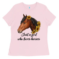 Bubblegum Pink just a girl who loves horses Ladies Tee - RanaPortraitStore