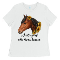 White just a girl who loves horses Ladies Tee - RanaPortraitStore
