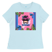 Baby Blue ohana stitch messy bun Ladies Tee - Zillion Design Studio