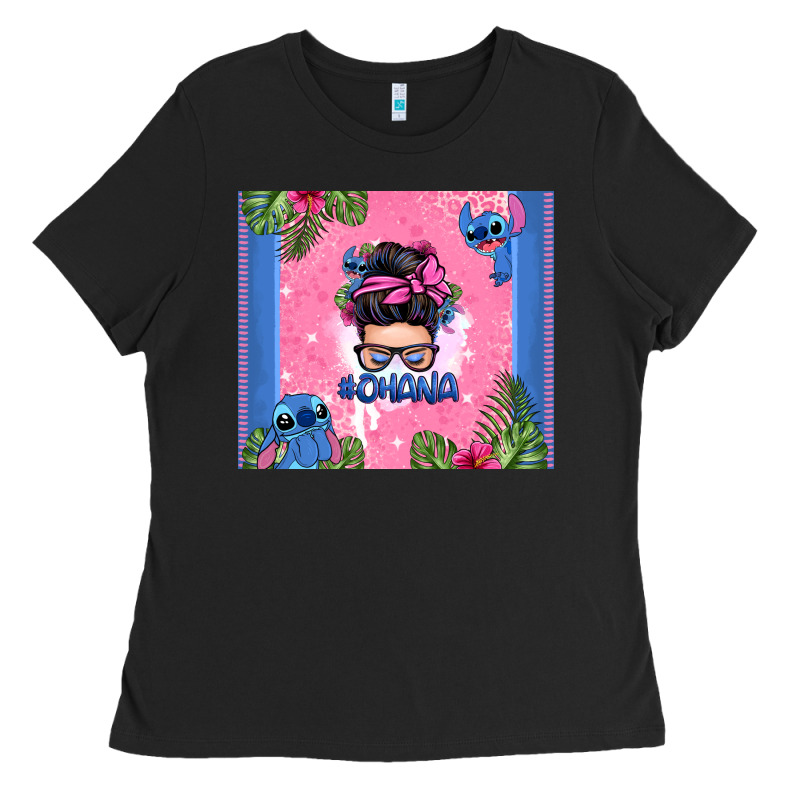 Ohana Stitch Messy Bun Ladies Tee by Zillion Design Studio | Teevron