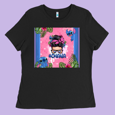 Ohana Stitch Messy Bun Ladies Tee Designed By Zillion Design Studio