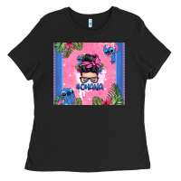 Black ohana stitch messy bun Ladies Tee - Zillion Design Studio