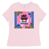 Bubblegum Pink ohana stitch messy bun Ladies Tee - Zillion Design Studio