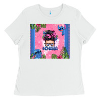 White ohana stitch messy bun Ladies Tee - Zillion Design Studio