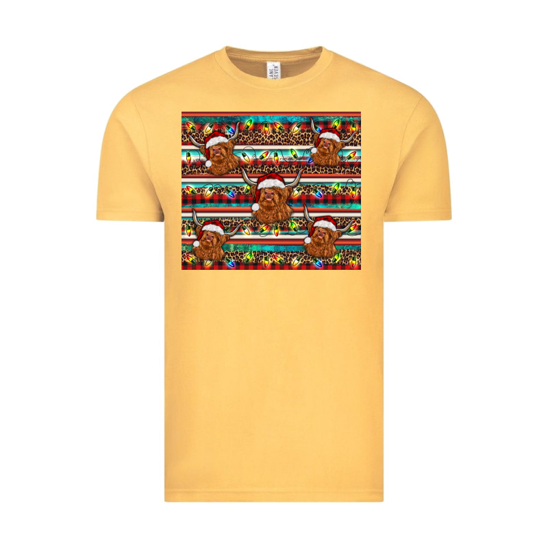 Christmas Turquoise Serape Highland Cow Vintage Tee by BarkalooDesign | Teevron