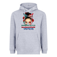 Heather Grey Mexican American Messy Bun Heavyweight Hoodie - texasbilliewilder