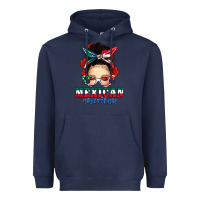 Navy Mexican American Messy Bun Heavyweight Hoodie - texasbilliewilder