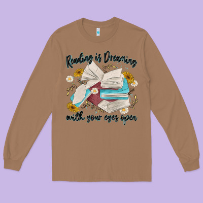 Reading Is Dreaming With Your Eyes Open Long Sleeve Tee Designed By Maliassmallbusiness