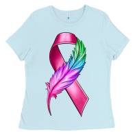 Baby Blue Breast Cancer Ribbon with Feather Ladies Tee - texasbilliewilder
