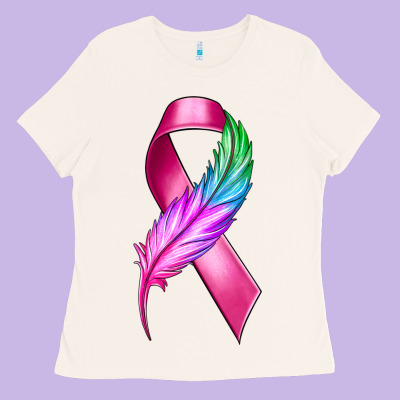 Breast Cancer Ribbon With Feather Ladies Tee Designed By Texasbilliewilder