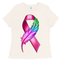 Bone Breast Cancer Ribbon with Feather Ladies Tee - texasbilliewilder