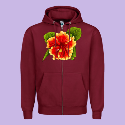 Hawaiian Hibiscus Flower Zipper Hoodie Designed By Lillyallendesigns