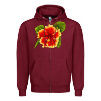 Burgundy Hawaiian Hibiscus Flower Zipper Hoodie - LillyAllenDesigns