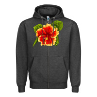 Charcoal Heather Hawaiian Hibiscus Flower Zipper Hoodie - LillyAllenDesigns