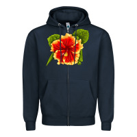 Navy Hawaiian Hibiscus Flower Zipper Hoodie - LillyAllenDesigns