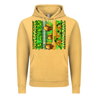 Vintage Mustard st patricks gnomes and cloves with leopard  brushstrokes Vintage Hoodie - Artiststas