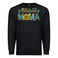 Black Western Blessed Mama with Leopard and Sunflower Premium Sweatshirt - texasbilliewilder