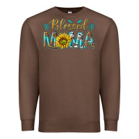 Chestnut Western Blessed Mama with Leopard and Sunflower Premium Sweatshirt - texasbilliewilder