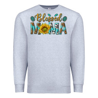 Heather Grey Western Blessed Mama with Leopard and Sunflower Premium Sweatshirt - texasbilliewilder