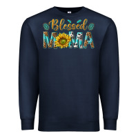 Navy Western Blessed Mama with Leopard and Sunflower Premium Sweatshirt - texasbilliewilder