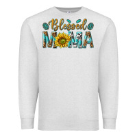 Oatmeal Heather Western Blessed Mama with Leopard and Sunflower Premium Sweatshirt - texasbilliewilder