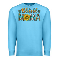 Ocean Blue Western Blessed Mama with Leopard and Sunflower Premium Sweatshirt - texasbilliewilder