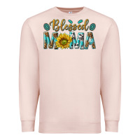 Pale Pink Western Blessed Mama with Leopard and Sunflower Premium Sweatshirt - texasbilliewilder
