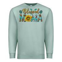 Seafoam Western Blessed Mama with Leopard and Sunflower Premium Sweatshirt - texasbilliewilder