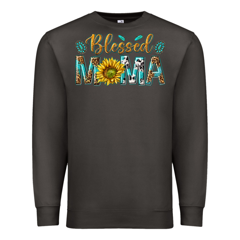 Western Blessed Mama With Leopard And Sunflower Premium Sweatshirt by texasbilliewilder | Teevron