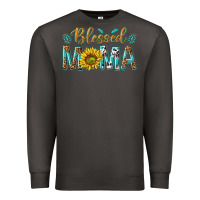 Smoke Western Blessed Mama with Leopard and Sunflower Premium Sweatshirt - texasbilliewilder