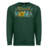 Sports Green Western Blessed Mama with Leopard and Sunflower Premium Sweatshirt - texasbilliewilder