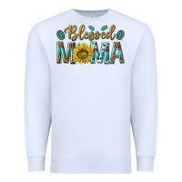 White Western Blessed Mama with Leopard and Sunflower Premium Sweatshirt - texasbilliewilder