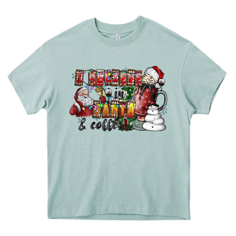 I Believe In Santa And Coffee Heavy Core Tee by CowhideDigitalArt | Teevron
