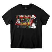 Black I Believe In Santa And Coffee Heavy Core Tee - CowhideDigitalArt